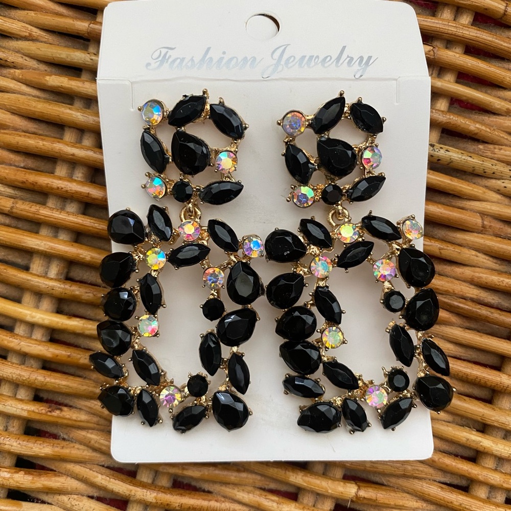 Black and Iridescent Drop Earrings - NWT. Fashion Jewelry